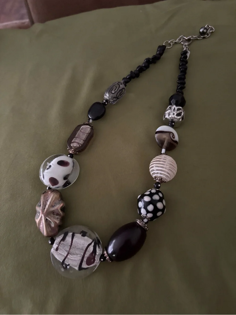 Treska Black, White & Silver Mixed Glass Bead Necklace